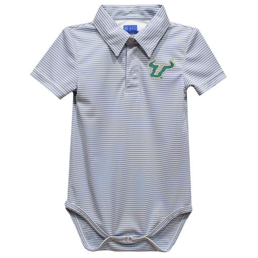 South Florida Bulls USF Embroidered Gray Stripe Knit Boys Polo Bodysuit
