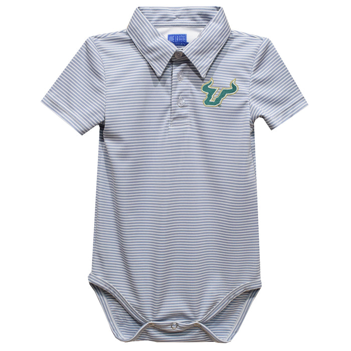 South Florida Bulls USF Embroidered Gray Stripe Knit Boys Polo Bodysuit