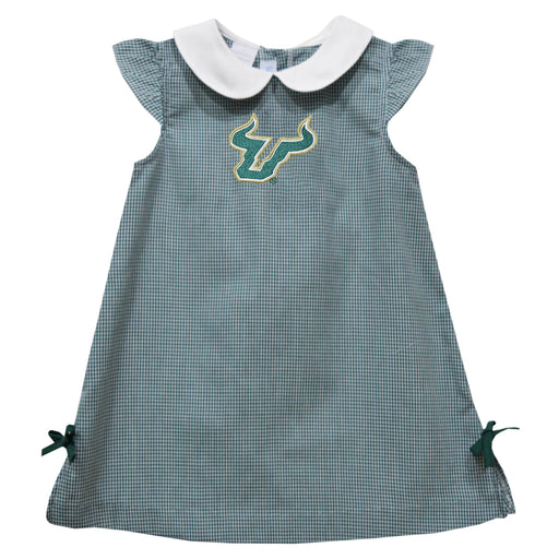 South Florida Bulls USF Embroidered Hunter Green Gingham A Line Dress