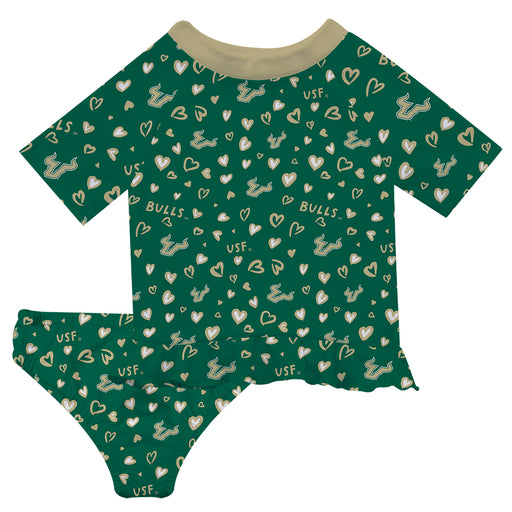 South Florida Bulls USF Vive La Fete All Over Logo Green Long Sleeve Bikini Set