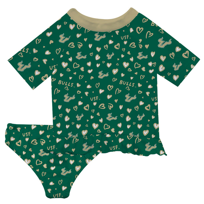 South Florida Bulls USF Vive La Fete All Over Logo Green Long Sleeve Bikini Set