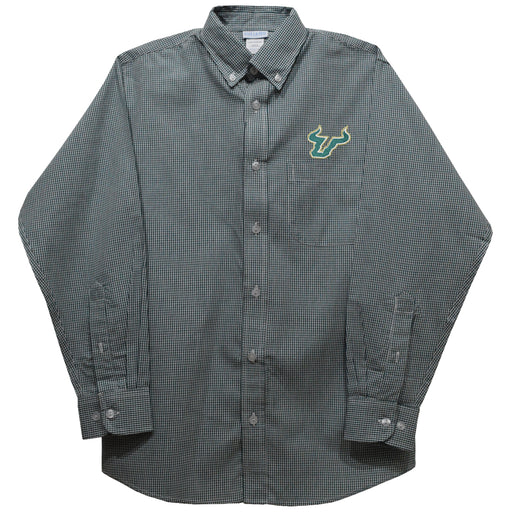 South Florida Bulls USF Embroidered Hunter Green Gingham Long Sleeve Button Down