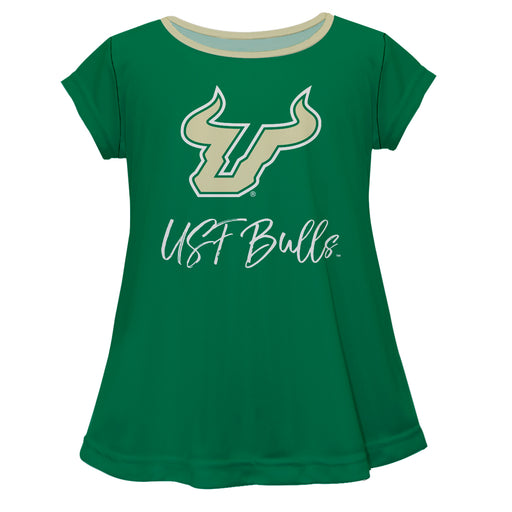 South Florida Bulls USF Vive La Fete Girls Game Day Short Sleeve Green Top with School Logo and Name