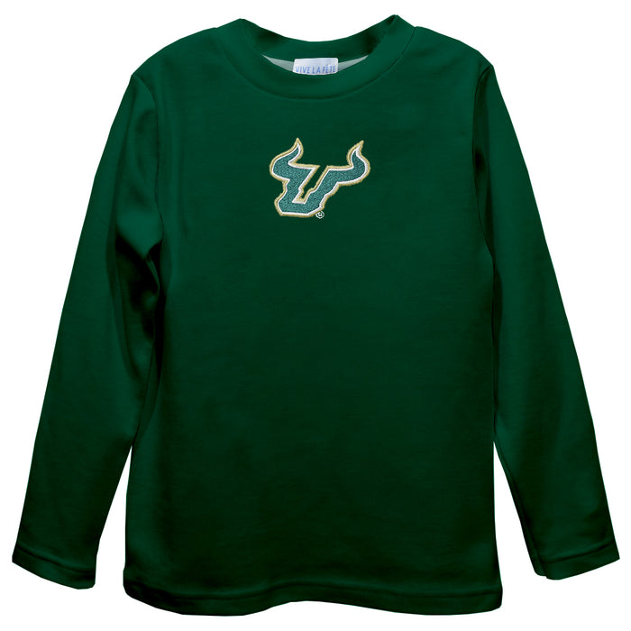 South Florida Bulls USF Embroidered Hunter Green knit Long Sleeve Boys Tee Shirt
