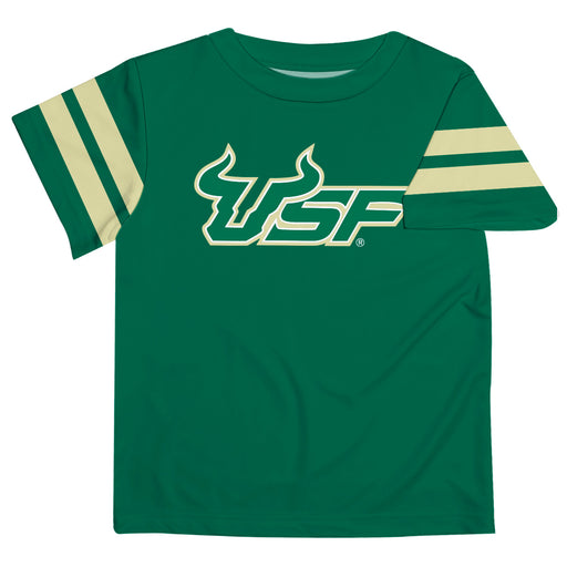 South Florida Bulls USF Vive La Fete Boys Game Day Green Short Sleeve Tee with Stripes on Sleeves