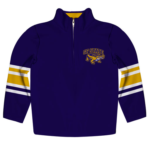 San Francisco State Gators SFSU Vive La Fete Game Day Purple Quarter Zip Pullover Stripes on Sleeves - Vive La Fête - Online Apparel Store