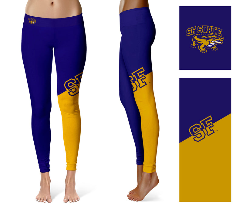 San Francisco State Gators SFSU Vive la Fete Game Day Collegiate Leg Color Block Women Purple Gold Yoga Leggings - Vive La Fête - Online Apparel Store