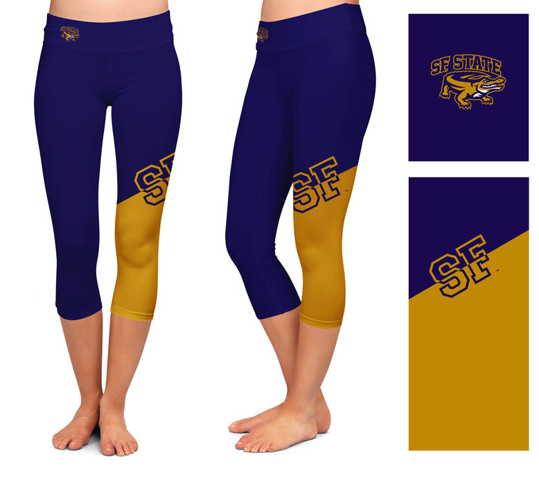 SFSU Gators Vive La Fete Game Day Collegiate Leg Color Block Girls Purple Gold Capri Leggings - Vive La Fête - Online Apparel Store