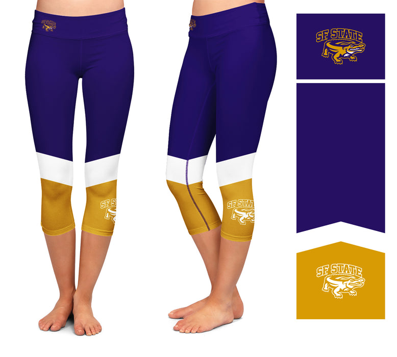 SFSU Gators Vive La Fete Game Day Collegiate Ankle Color Block Women Purple Gold Capri Leggings - Vive La Fête - Online Apparel Store