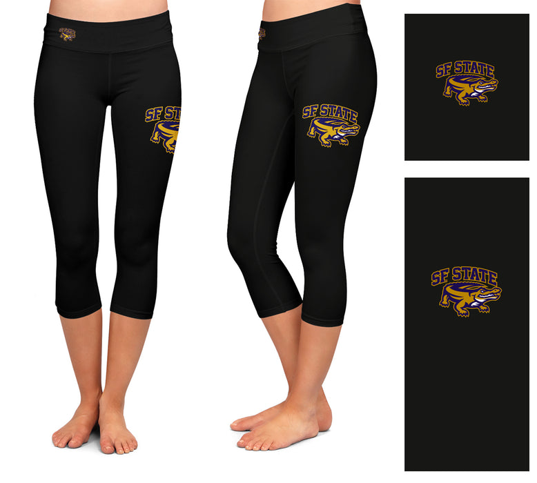 SFSU Gators Vive La Fete Game Day Collegiate Large Logo on Thigh and Waist Women Black Capri Leggings - Vive La Fête - Online Apparel Store