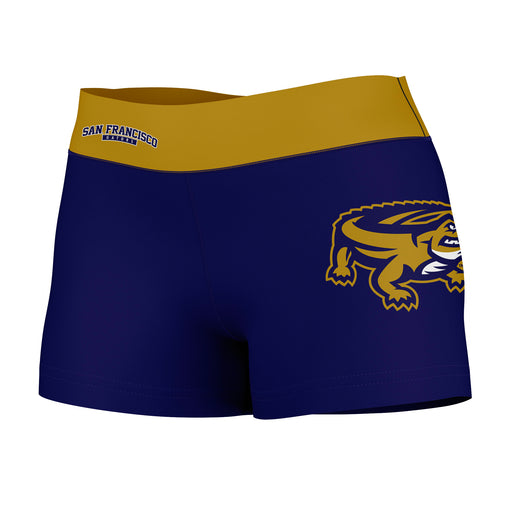 SFSU Gators Vive La Fete Logo on Thigh & Waistband Purple Gold Women Yoga Booty Workout Shorts 3.75 Inseam