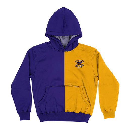 San Francisco State Gators SFSU Vive La Fete Color Block Womens Purple Gold Fleece Long Sleeve Hoodie V2