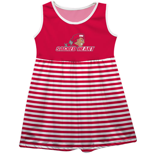 SHU Sacred Heart University Pioneers Red and White Sleeveless Tank Dress with Stripes on Skirt by Vive La Fete
