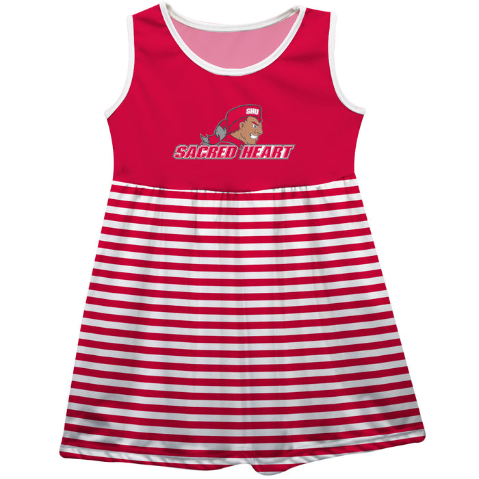 SHU Sacred Heart University Pioneers Red and White Sleeveless Tank Dress with Stripes on Skirt by Vive La Fete