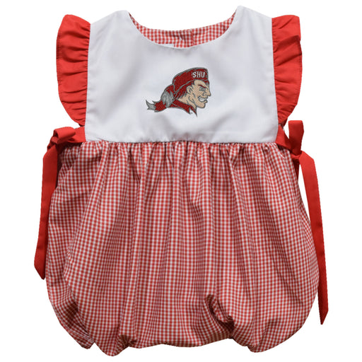 SHU Sacred Heart Pioneers Embroidered Red Gingham Girls Bubble
