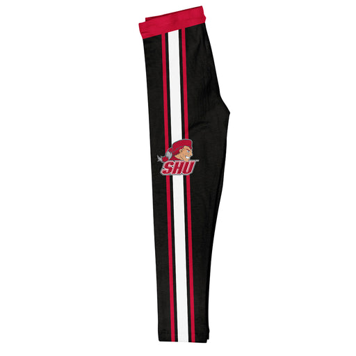 SHU Sacred Heart Pioneers Vive La Fete Girls Game Day Black with Red Stripes Leggings Tights