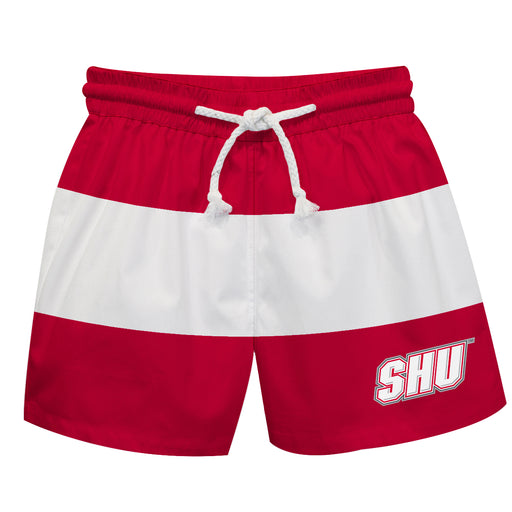 SHU Sacred Heart Pioneers Vive La Fete Red White Stripes Swimtrunks V2