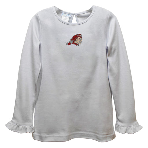 Arkansas Razorbacks Embroidered White Knit Long Sleeve Girls Blouse