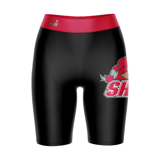 SHU Sacred Heart Pioneers Vive La Fete Game Day Logo on Thigh & Waistband Black and Red Women Bike Short 9 Inseam