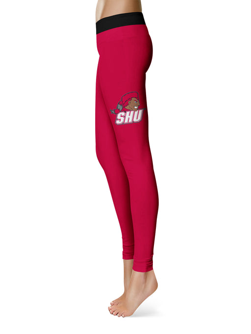 SHU Sacred Heart Pioneers Vive La Fete Game Day Collegiate Logo on Thigh Red Women Yoga Leggings 2.5 Waist Tights - Vive La Fête - Online Apparel Store