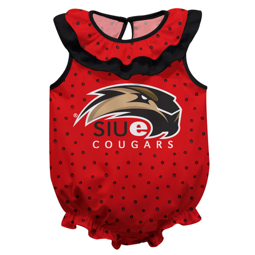 SIUE Cougars Swirls Red Sleeveless Ruffle Onesie Logo Bodysuit