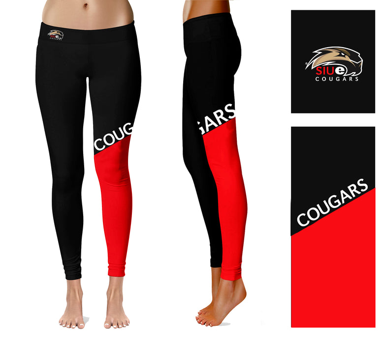 SIUE Cougars Vive la Fete Game Day Collegiate Leg Color Block Women Black Red Yoga Leggings - Vive La Fête - Online Apparel Store