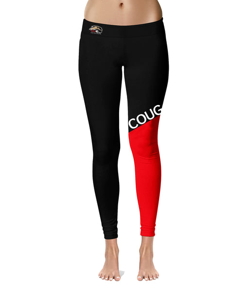 SIUE Cougars Vive la Fete Game Day Collegiate Leg Color Block Women Black Red Yoga Leggings - Vive La Fête - Online Apparel Store