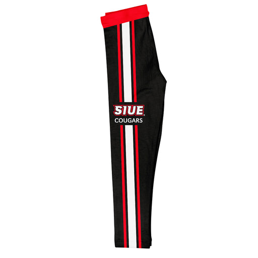 Southern Illinois University Cougars SIUE Vive La Fete Girls Game Day Black with Red Stripes Leggings Tights