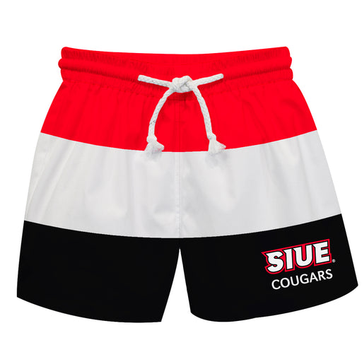 Southern Illinois Cougars SIUE Vive La Fete Red White Black Stripes Swimtrunks V1