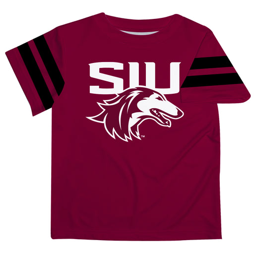 Southern Illinois Salukis SIU Vive La Fete Boys Game Day Maroon Short Sleeve Tee with Stripes on Sleeves - Vive La Fête - Online Apparel Store