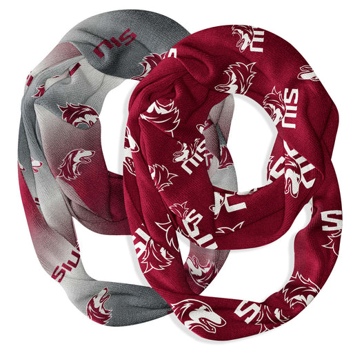Southern Illinois Salukis Vive La Fete All Over Logo Collegiate Women Set of 2 Light Weight Ultra Soft Infinity Scarfs
