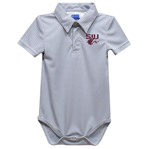 Southern Illinois Salukis SIU Embroidered Gray Stripe Knit Boys Polo Bodysuit