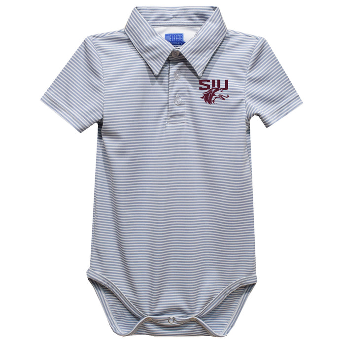 Southern Illinois Salukis SIU Embroidered Gray Stripe Knit Boys Polo Bodysuit