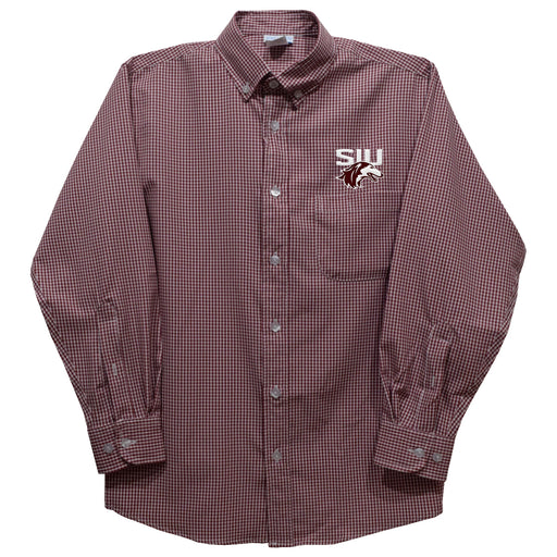 Southern Illinois Salukis SIU Embroidered Maroon Gingham Long Sleeve Button Down