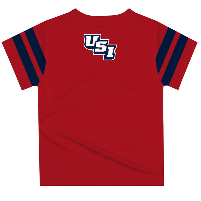 Southern Indiana Screaming Eagles USI Vive La Fete Boys Game Day Red Short Sleeve Tee with Stripes on Sleeves - Vive La Fête - Online Apparel Store