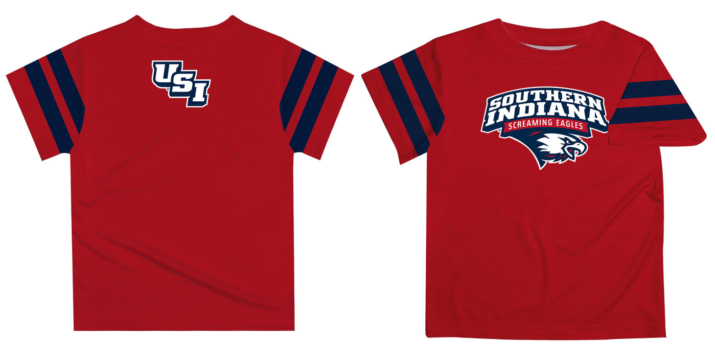 Southern Indiana Screaming Eagles USI Vive La Fete Boys Game Day Red Short Sleeve Tee with Stripes on Sleeves - Vive La Fête - Online Apparel Store