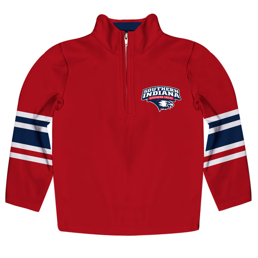 Southern Indiana Screaming Eagles USI Vive La Fete Game Day Red Quarter Zip Pullover Stripes on Sleeves - Vive La Fête - Online Apparel Store