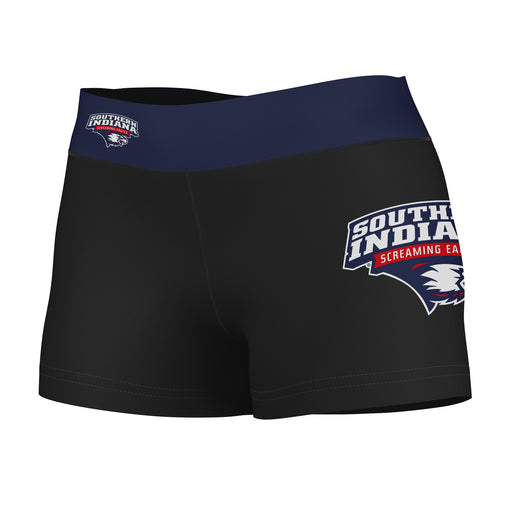 Southern Indiana Screaming Eagles Logo on Thigh & Waistband Black & Blue Women Yoga Booty Workout Shorts 3.75 Inseam"