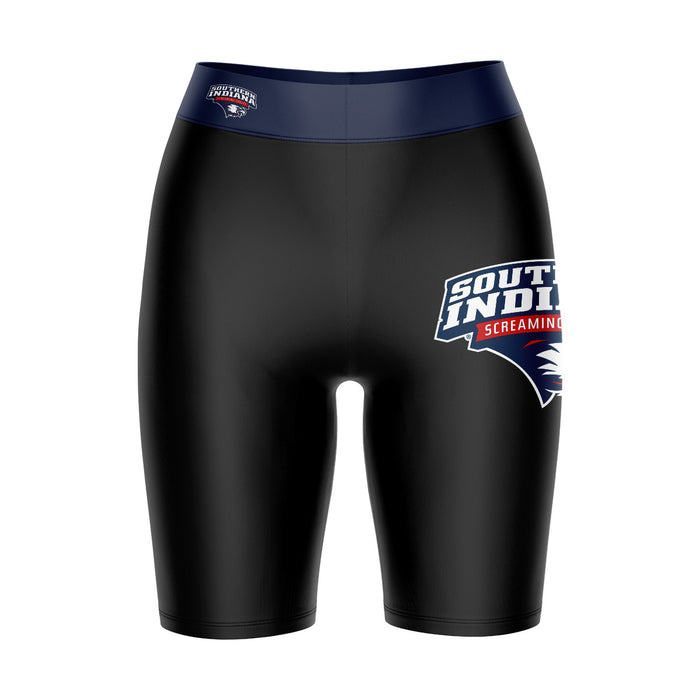 Southern Indiana Screaming Eagles USI Vive La Fete Logo on Thigh and Waistband Black and Blue Women Bike Short 9 Inseam"