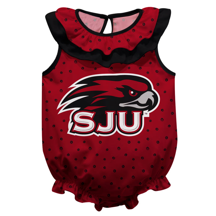 St. Joseph's Hawks Swirls Red Sleeveless Ruffle Onesie Logo Bodysuit