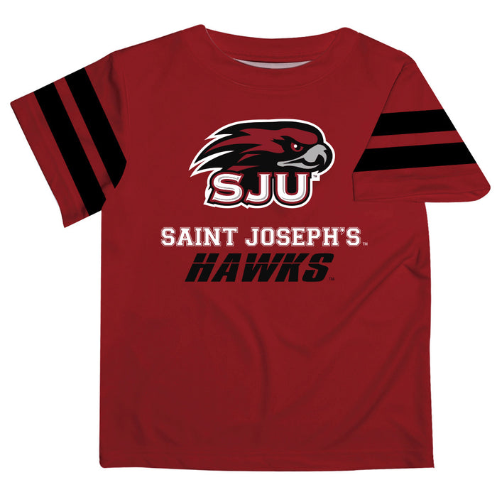 St. Josephs Hawks Vive La Fete Boys Game Day Red Short Sleeve Tee with Stripes on Sleeves - Vive La Fête - Online Apparel Store