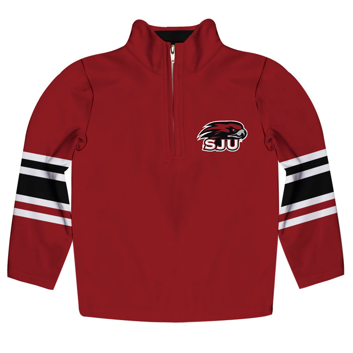 SJU Hawks Vive La Fete Game Day Red Quarter Zip Pullover Stripes on Sleeves - Vive La Fête - Online Apparel Store