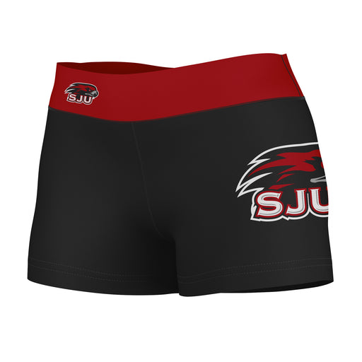 SJU Hawks Vive La Fete Game Day Logo on Thigh and Waistband Black and Red Women Yoga Booty Workout Shorts 3.75 Inseam"