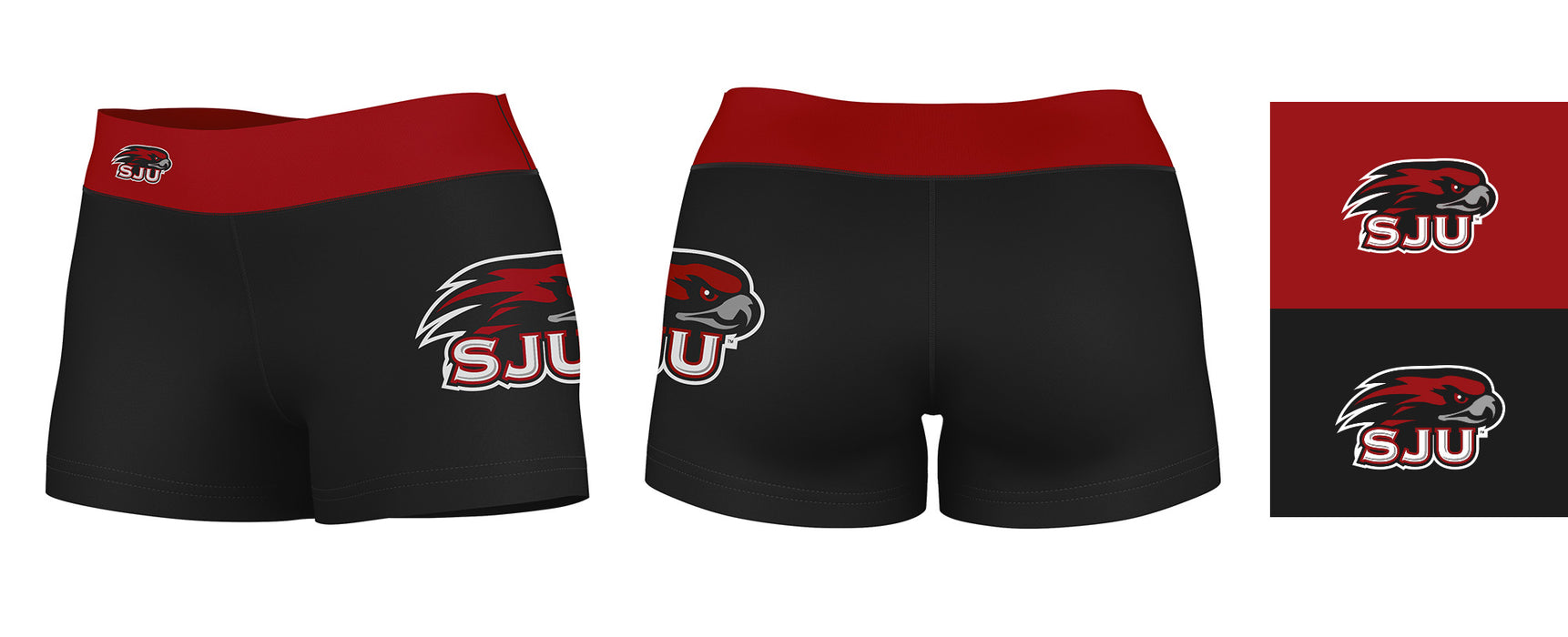 SJU Hawks Vive La Fete Game Day Logo on Thigh and Waistband Black and Red Women Yoga Booty Workout Shorts 3.75 Inseam" - Vive La Fête - Online Apparel Store
