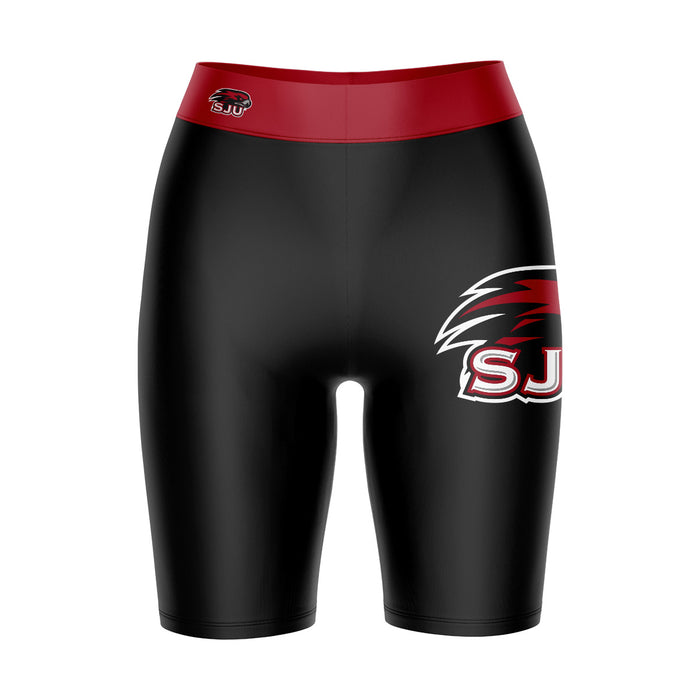 SJU Hawks Vive La Fete Game Day Logo on Thigh and Waistband Black and Red Women Bike Short 9 Inseam"