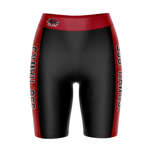 St. Joseph's Hawks Vive La Fete Game Day Logo on Waistband and Red Stripes Black Women Bike Short 9 Inseam"