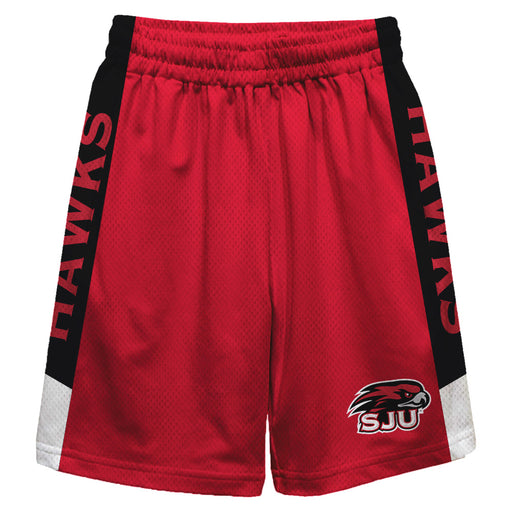 St. Josephs Hawks Vive La Fete Game Day Red Stripes Boys Solid Black Athletic Mesh Short