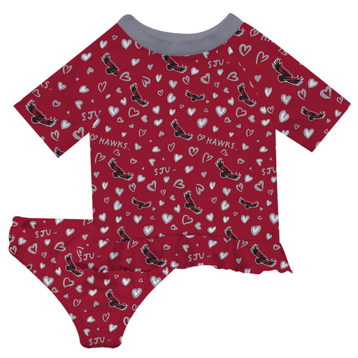 St. Josephs Hawks Vive La Fete All Over Logo Crimson Long Sleeve Bikini Set