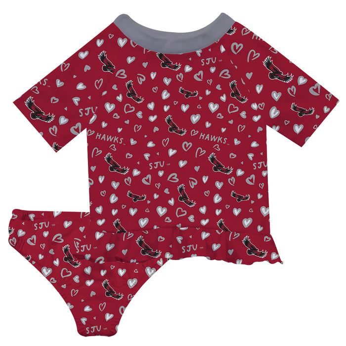 St. Josephs Hawks Vive La Fete All Over Logo Crimson Long Sleeve Bikini Set