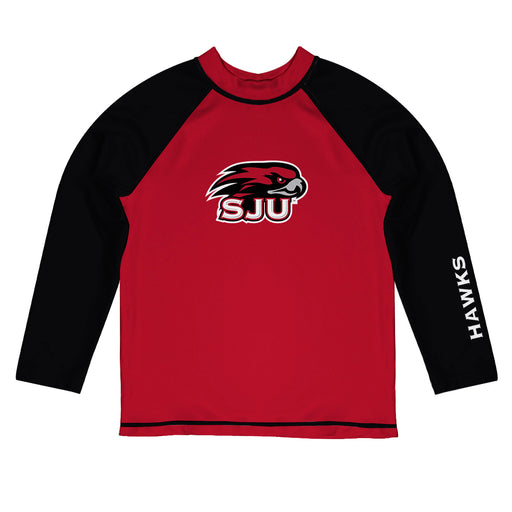 St. Josephs Hawks Vive La Fete Logo Red Black Long Sleeve Raglan Rashguard